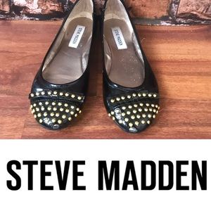 Steve Madden Black Patent Flats with Gold Studs